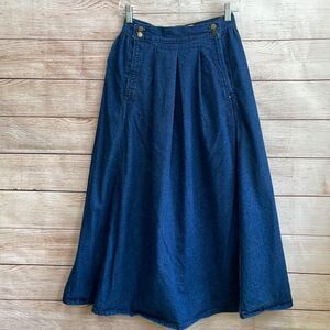 VINTAGE PEDDLERS DENIM MODEST MAXI SKIRT IN NAVY BLUE